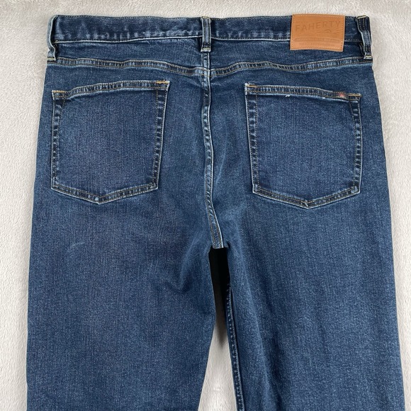 Faherty Jeans Mens 36x34 Blue Straight Leg Organic Cotton Stretch Indigo Dyed - Picture 3 of 9